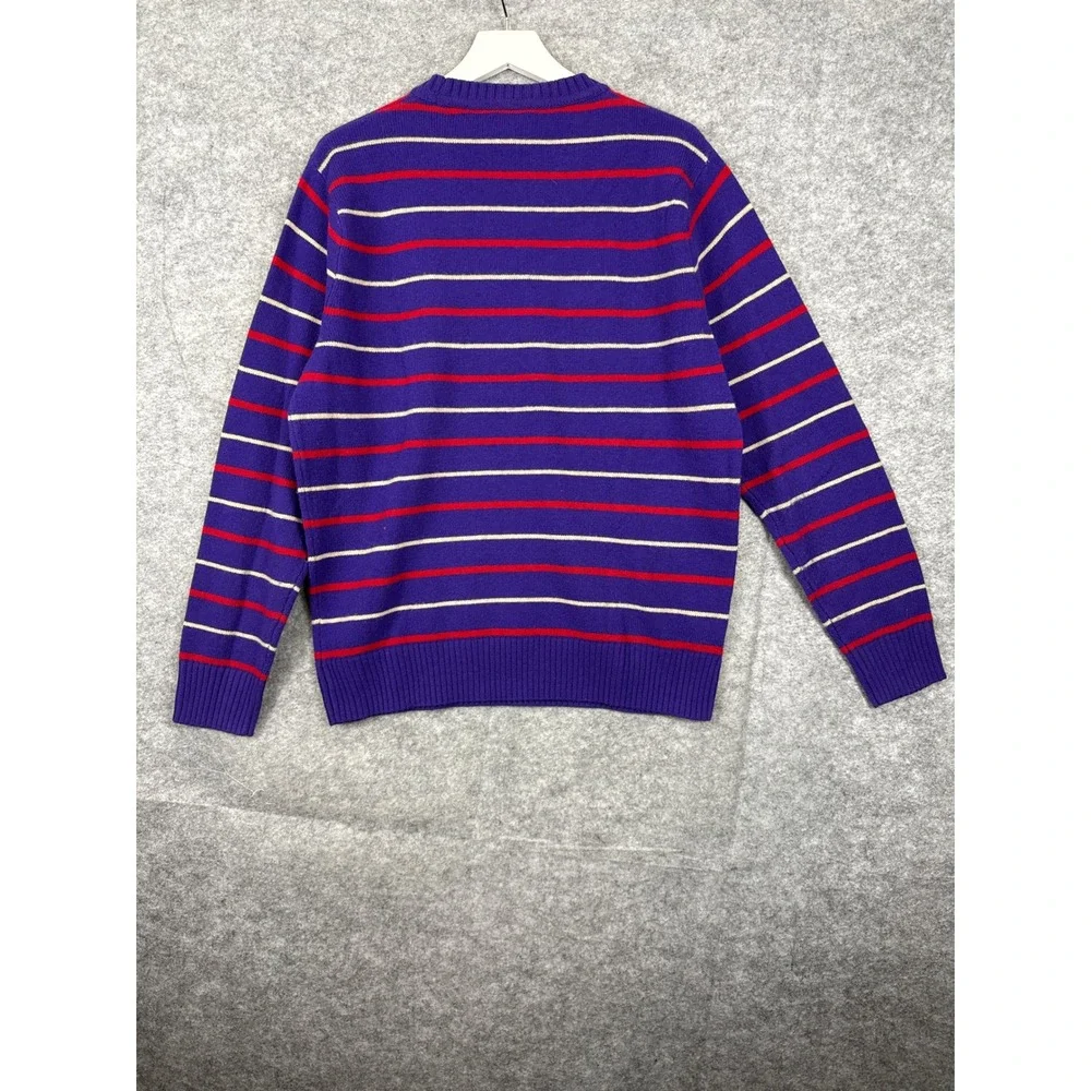 J.‎ Crew Rugged Merino Wool Blend Striped Crew Neck Sweater Purple Red Mens L